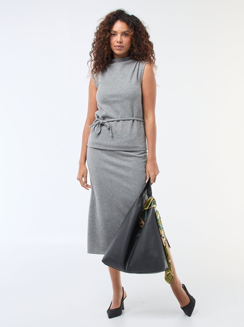 Teddy Knit Tank Top with High Neck Grey - Kiabi