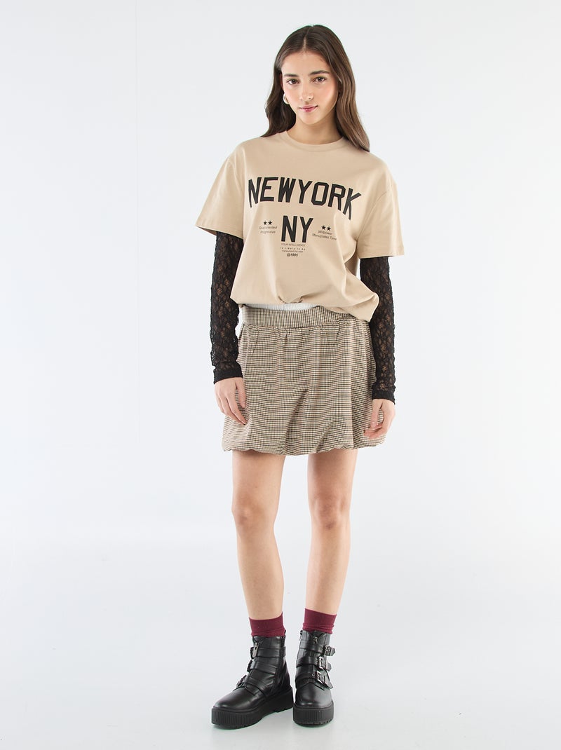 Tee-shirt 2-en-1 avec dentelle Beige - Kiabi