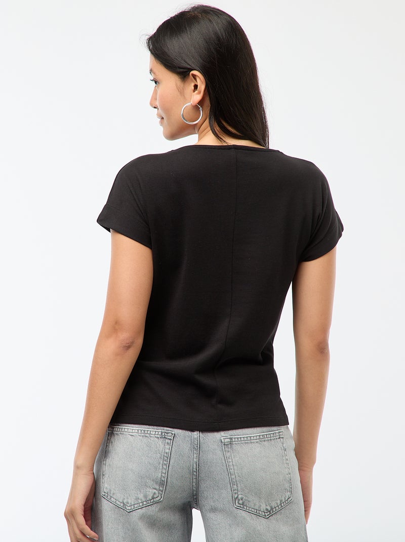 Tee-shirt à large encolure cache-coeur Noir - Kiabi