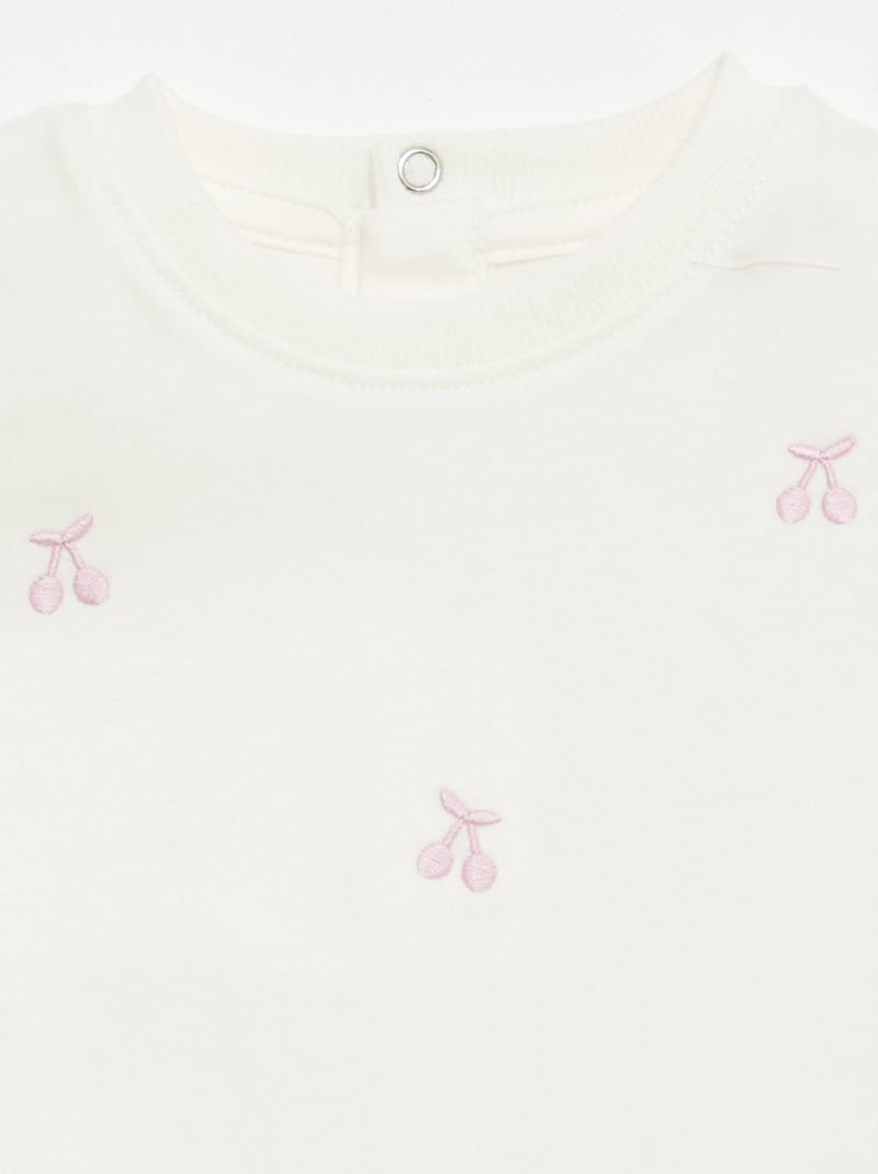 Tee-shirt à manches courtes avec broderies Blanc - Kiabi
