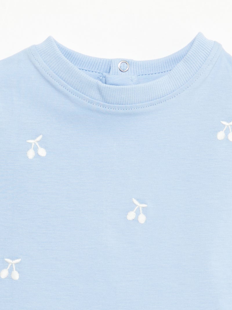 Tee-shirt à manches courtes avec broderies Bleu - Kiabi