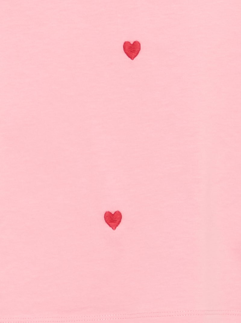 Tee-shirt à manches courtes avec broderies Rose - Kiabi