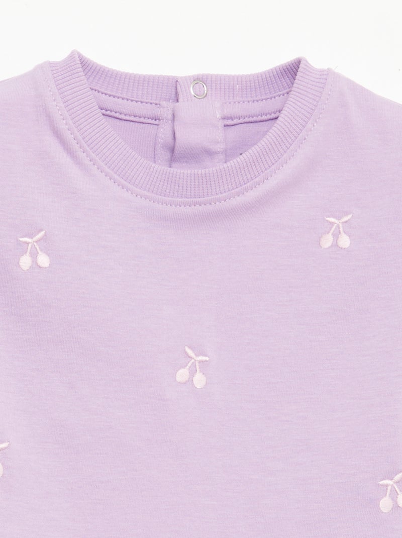 Tee-shirt à manches courtes avec broderies Violet - Kiabi
