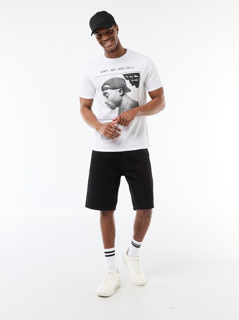 Tee-shirt à manches courtes 'Tupac' Blanc - Kiabi