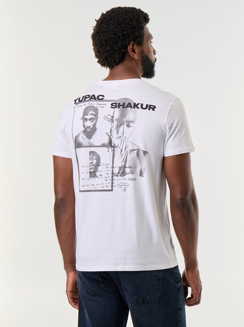 Tee-shirt à manches courtes 'Tupac' Blanc - Kiabi