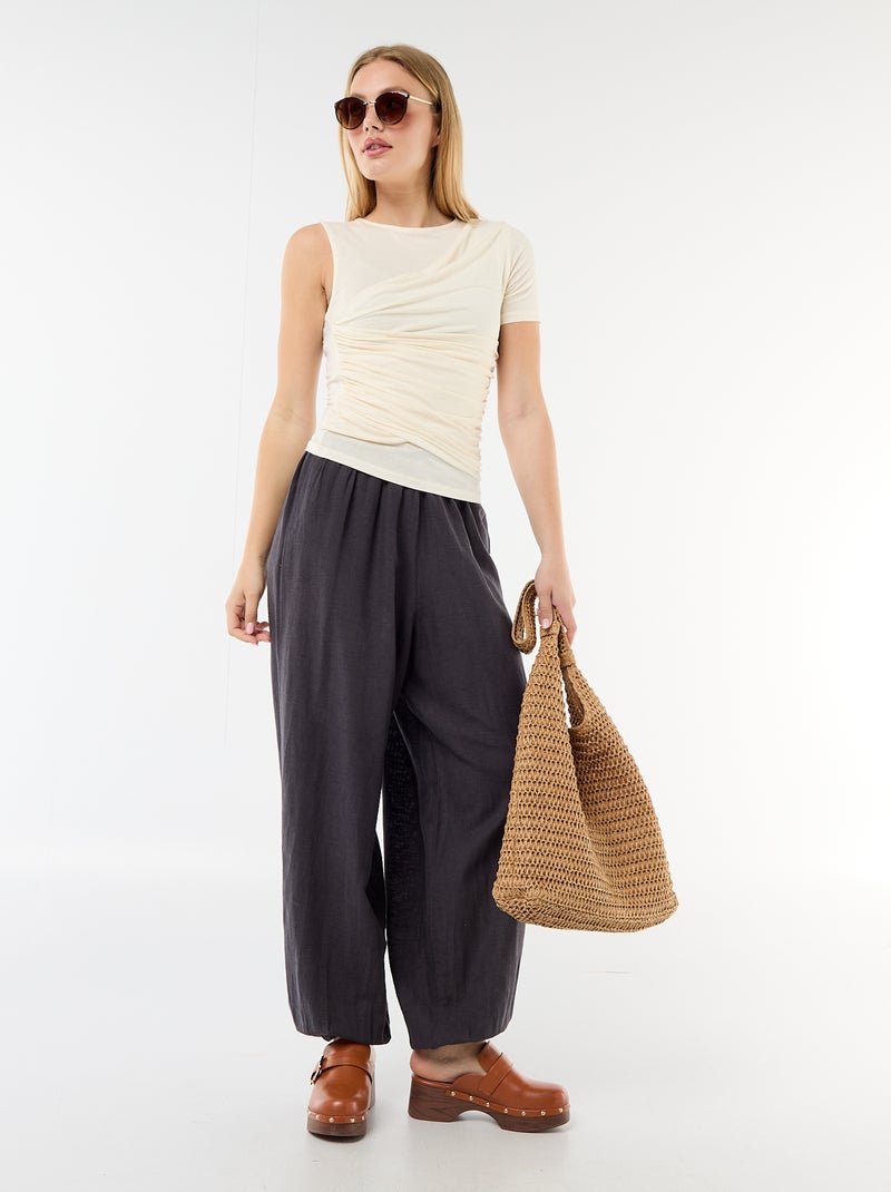 Tee-shirt asymétrique avec drapé épaule Ecru - Kiabi