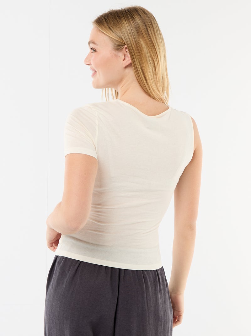 Tee-shirt asymétrique avec drapé épaule Ecru - Kiabi