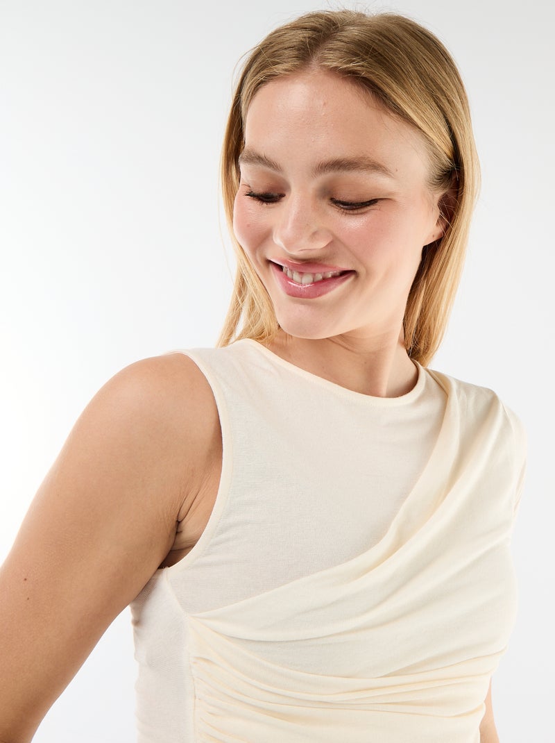 Tee-shirt asymétrique avec drapé épaule Ecru - Kiabi