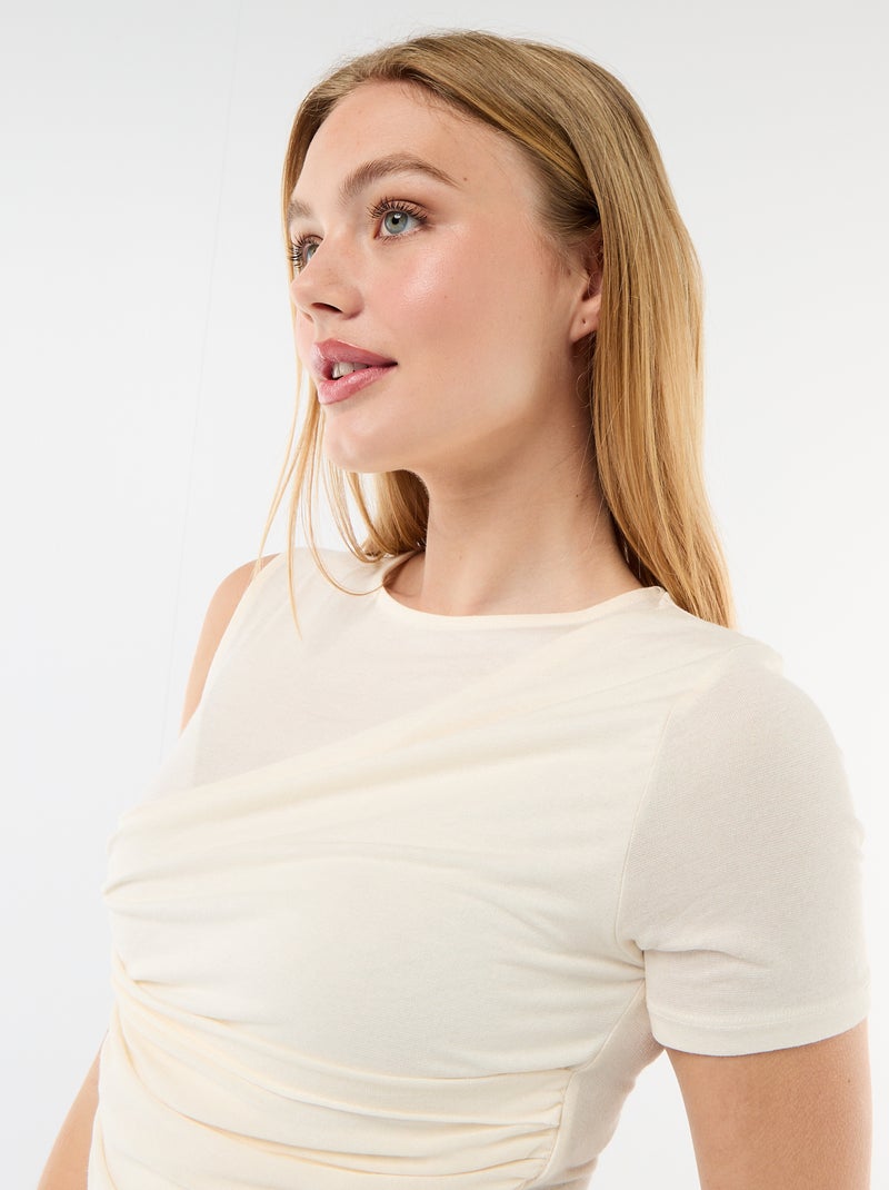 Tee-shirt asymétrique avec drapé épaule Ecru - Kiabi