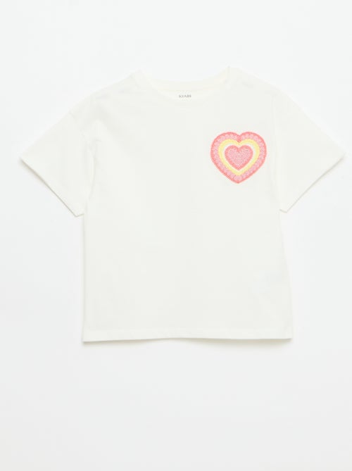 Tee-shirt avec broderie à la poitrine - Kiabi