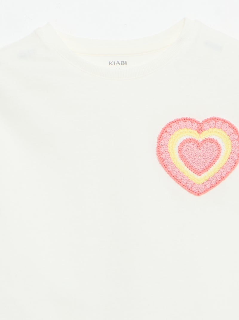 Tee-shirt avec broderie à la poitrine Blanc - Kiabi
