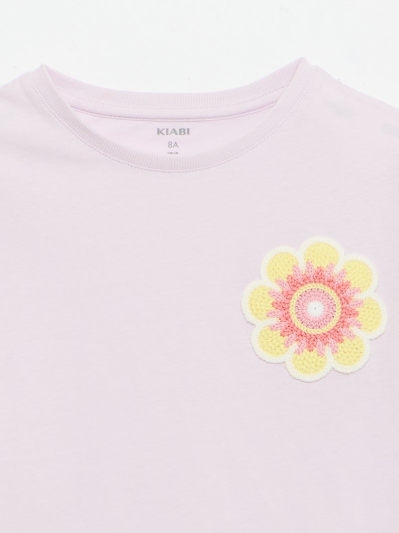 Tee-shirt avec broderie à la poitrine Violet - Kiabi