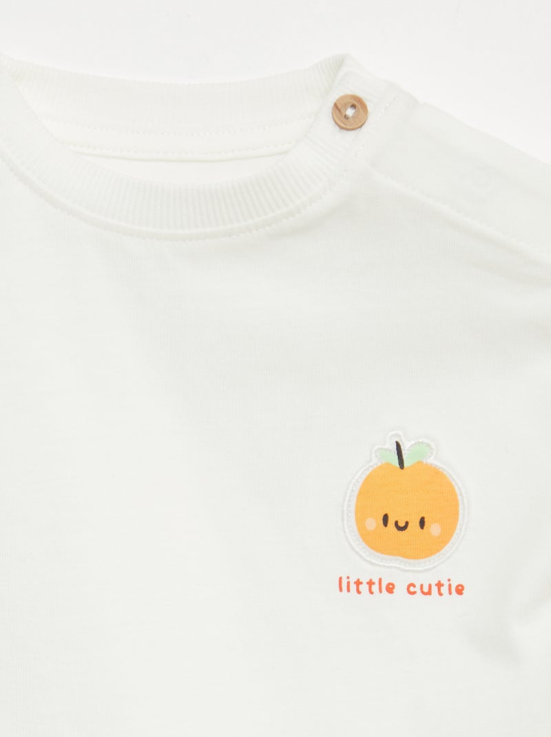 Tee-shirt avec broderie sur poitrine Blanc - Kiabi