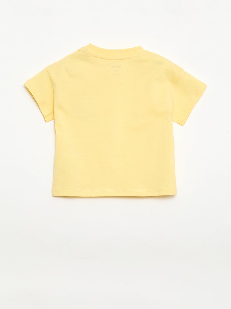 Tee-shirt avec broderie sur poitrine Jaune - Kiabi