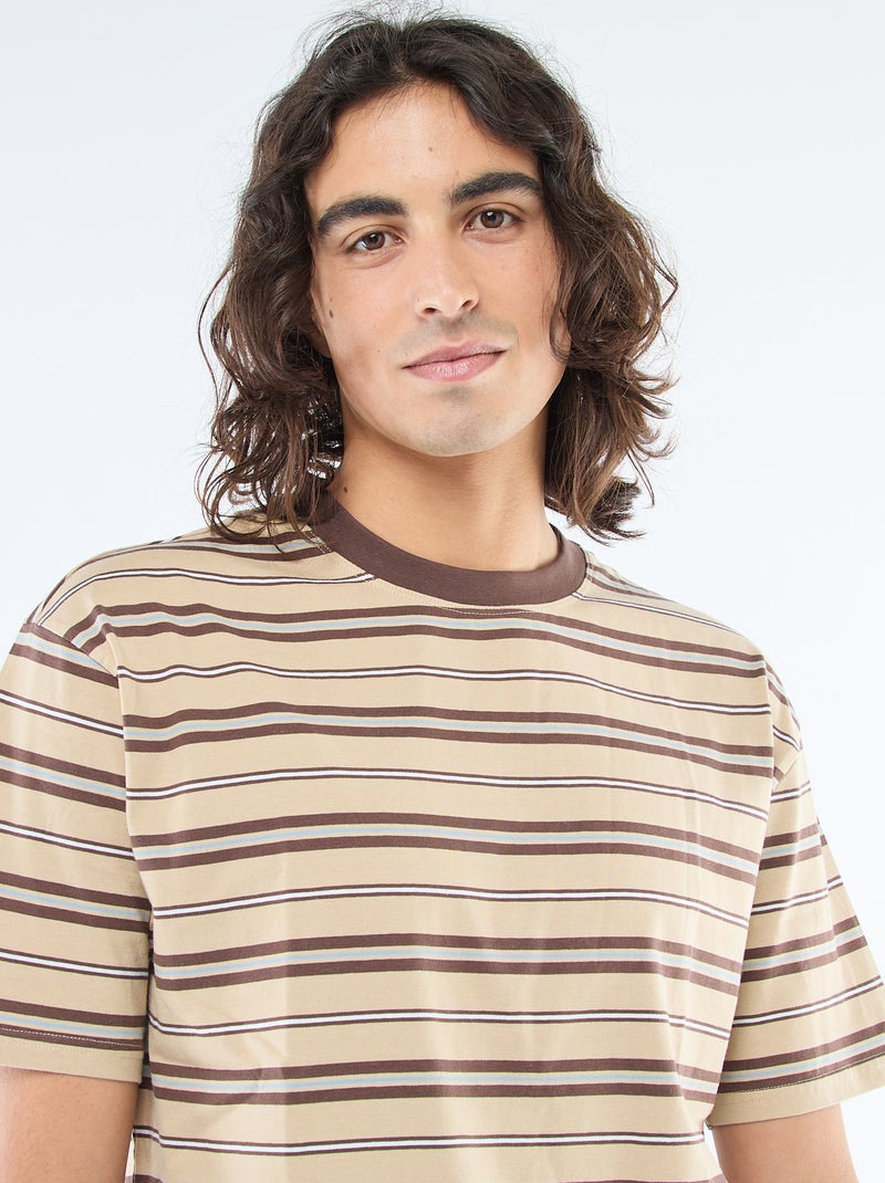 Tee-shirt basique rayé Beige - Kiabi