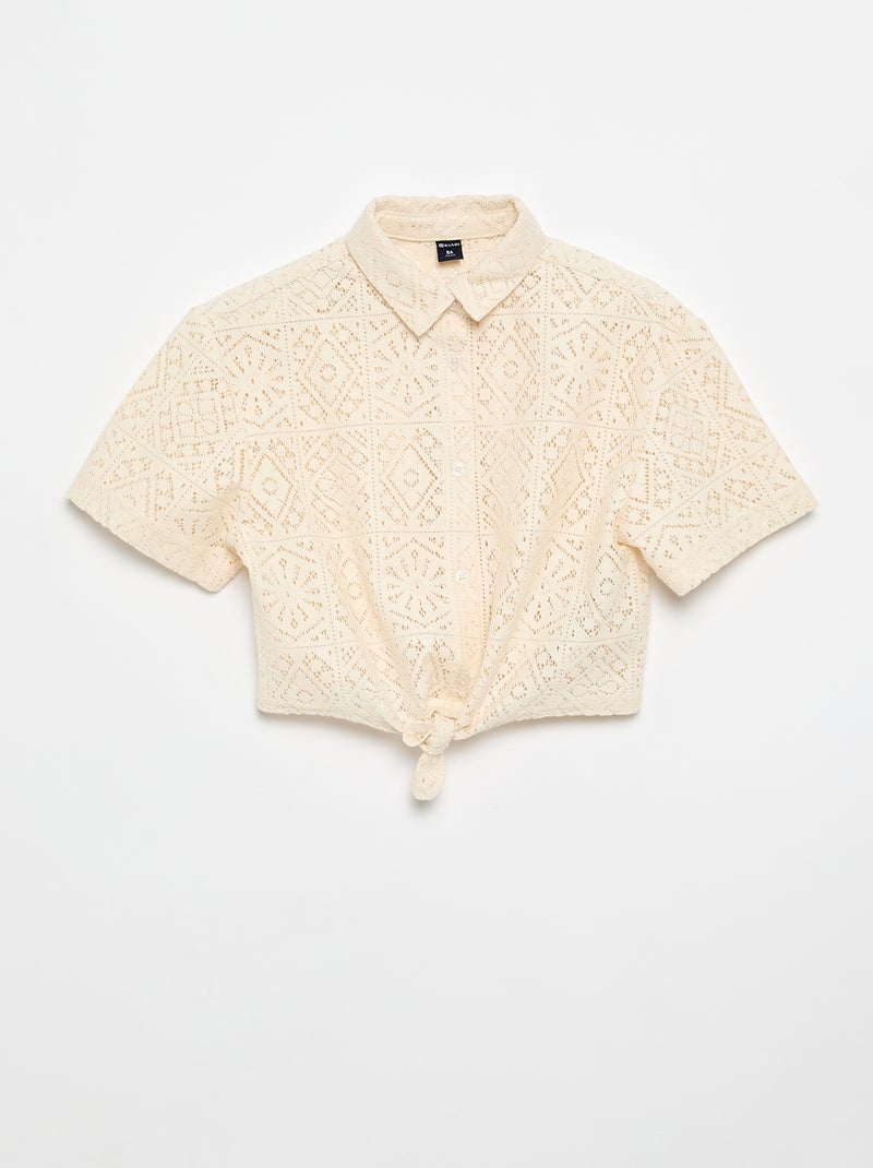 Tee-shirt chemisier en crochet ajouré Blanc - Kiabi