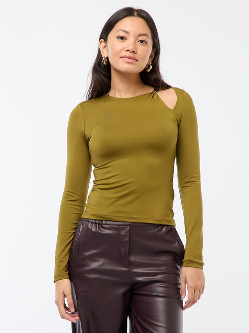 Tee-shirt cintré avec détail doré - Kiabi