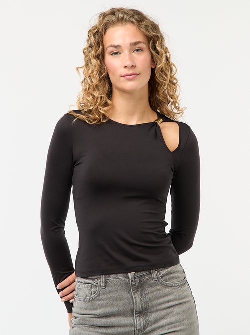 Tee-shirt cintré avec détail doré - Kiabi