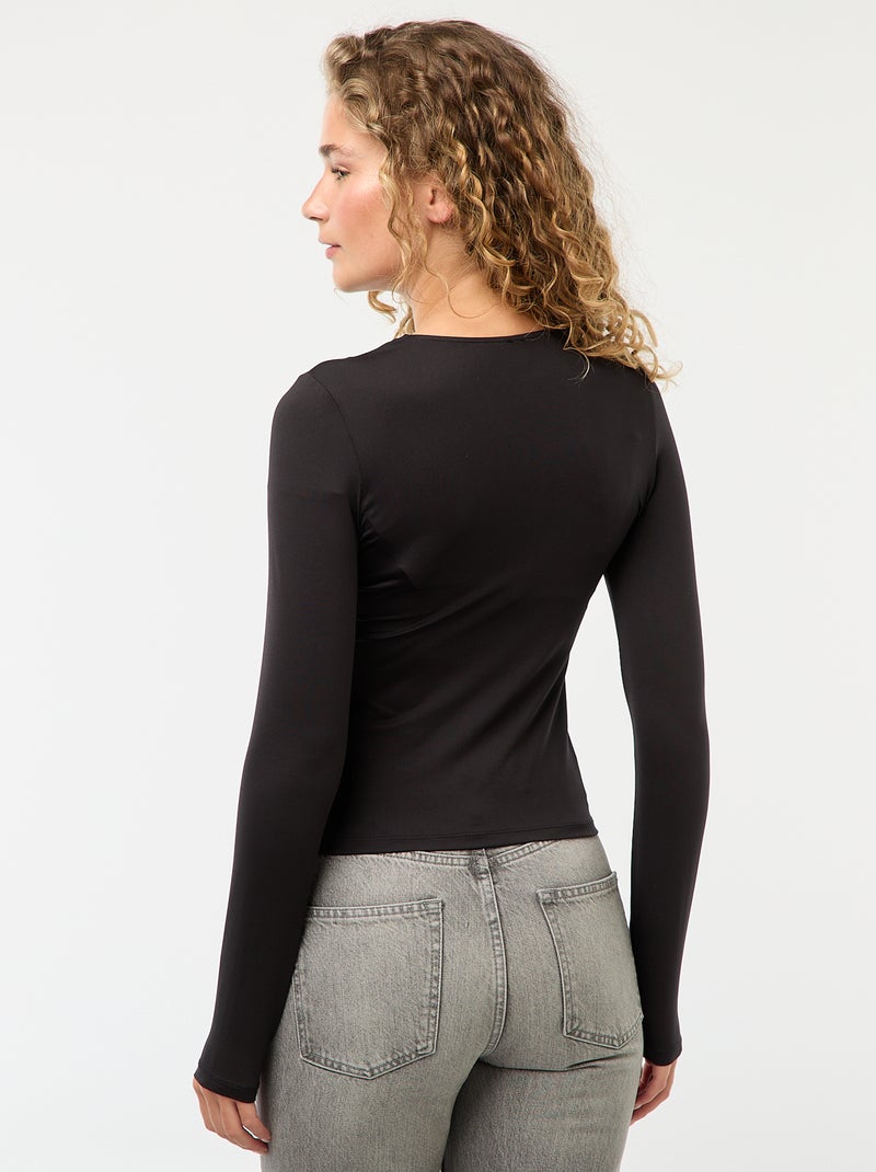 Tee-shirt cintré avec détail doré Noir - Kiabi