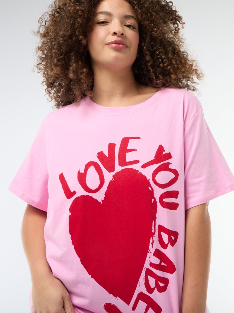 Tee-shirt coupe oversize à manches courtes Rose - Kiabi