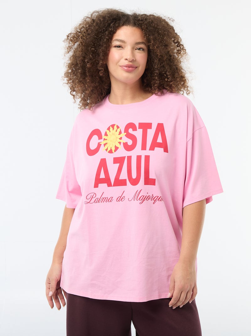 Tee-shirt coupe oversize à manches courtes Rose - Kiabi