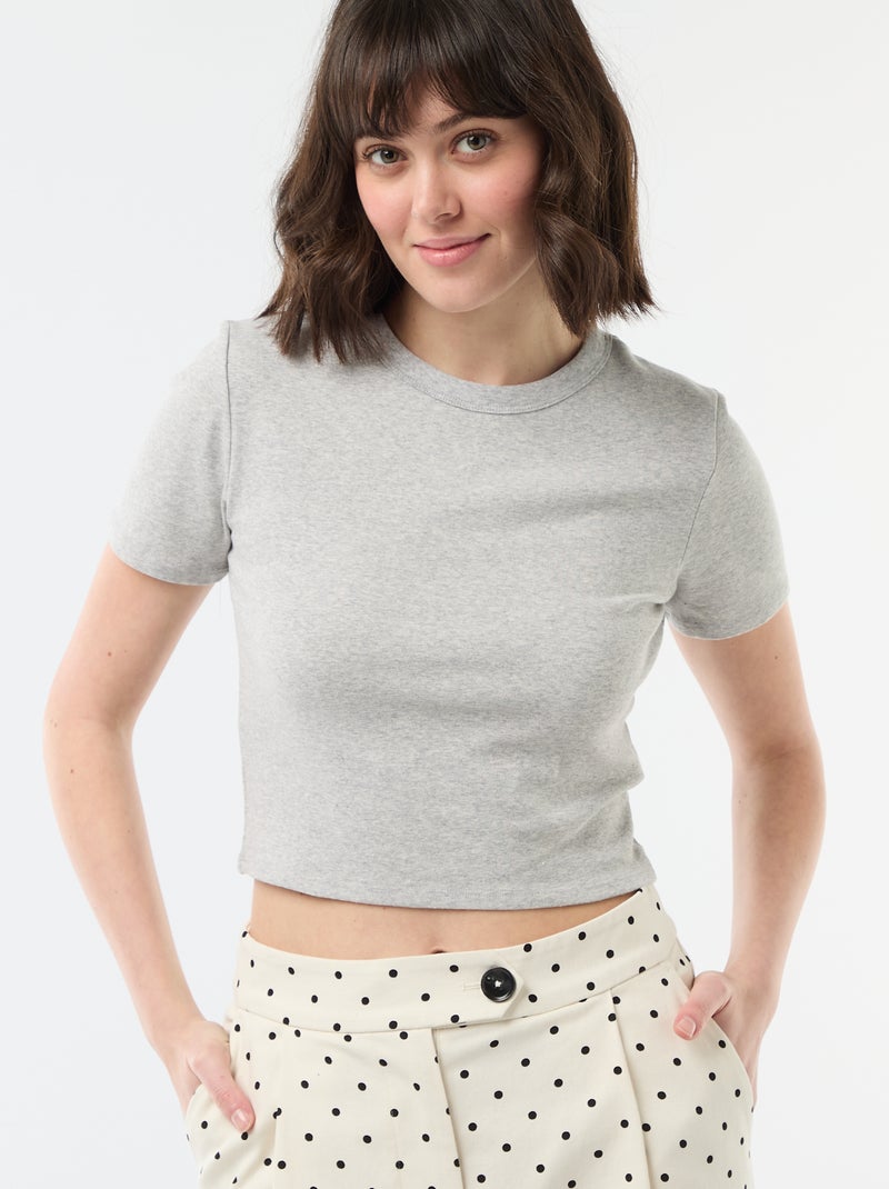 Tee-shirt crop top basique Gris - Kiabi