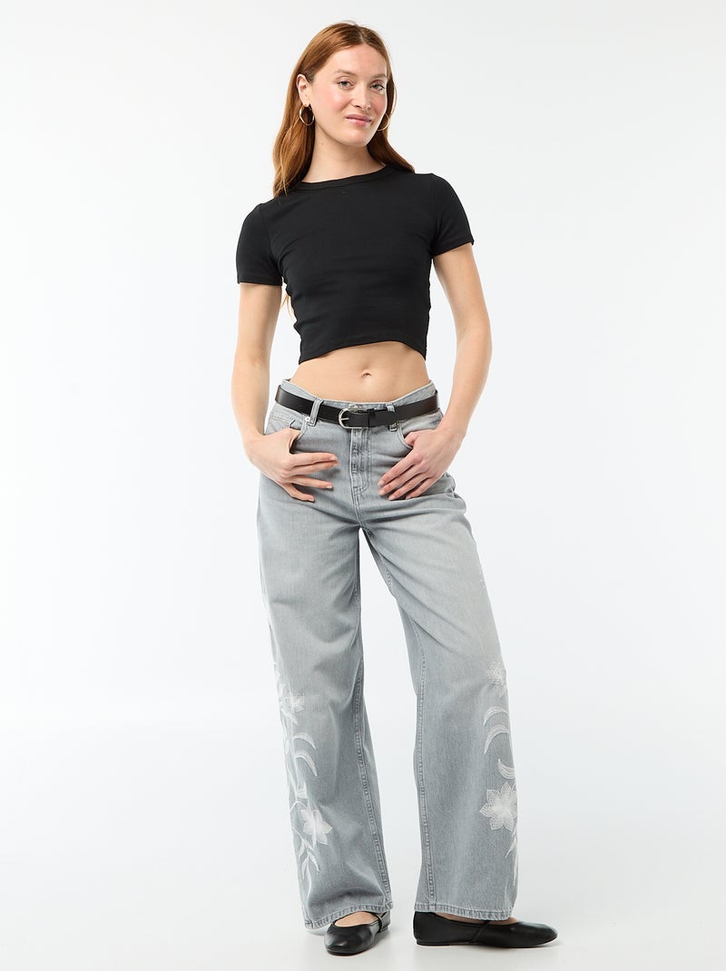 Tee-shirt crop top basique Noir - Kiabi