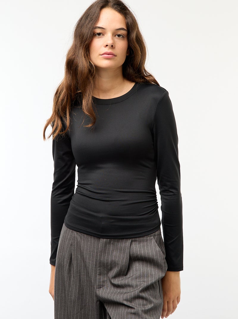 Tee-shirt cropped avec effet froissé Noir - Kiabi