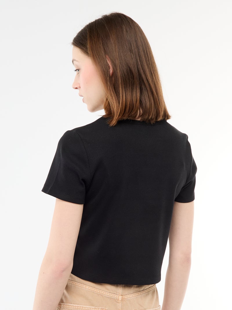Tee-shirt cropped côtelé avec noeuds Noir - Kiabi