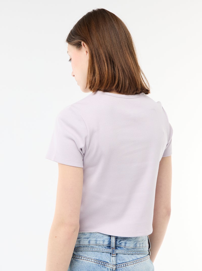 Tee-shirt cropped côtelé avec noeuds Violet - Kiabi