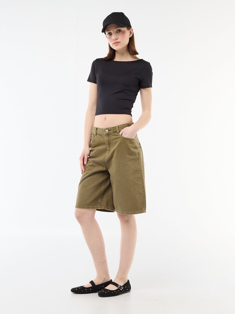 Tee-shirt cropped décolleté carré au dos Noir - Kiabi