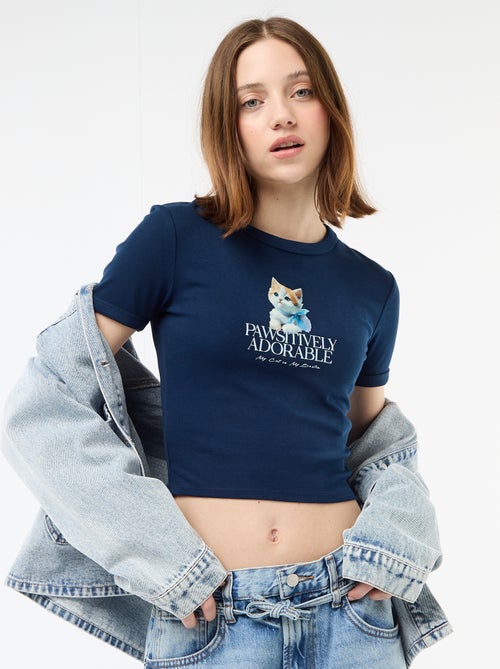 Tee-shirt cropped imprimé - Kiabi