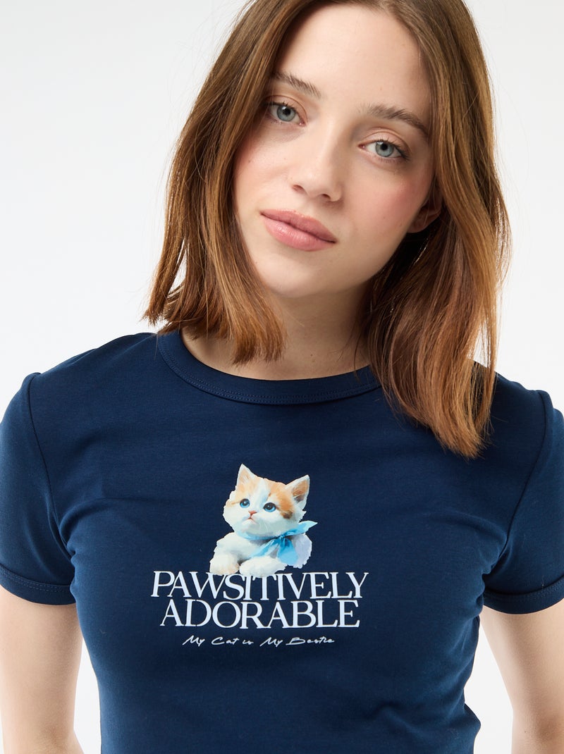 Tee-shirt cropped imprimé Bleu - Kiabi