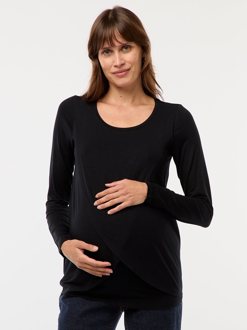 Tee-shirt d'allaitement chiné Noir - Kiabi