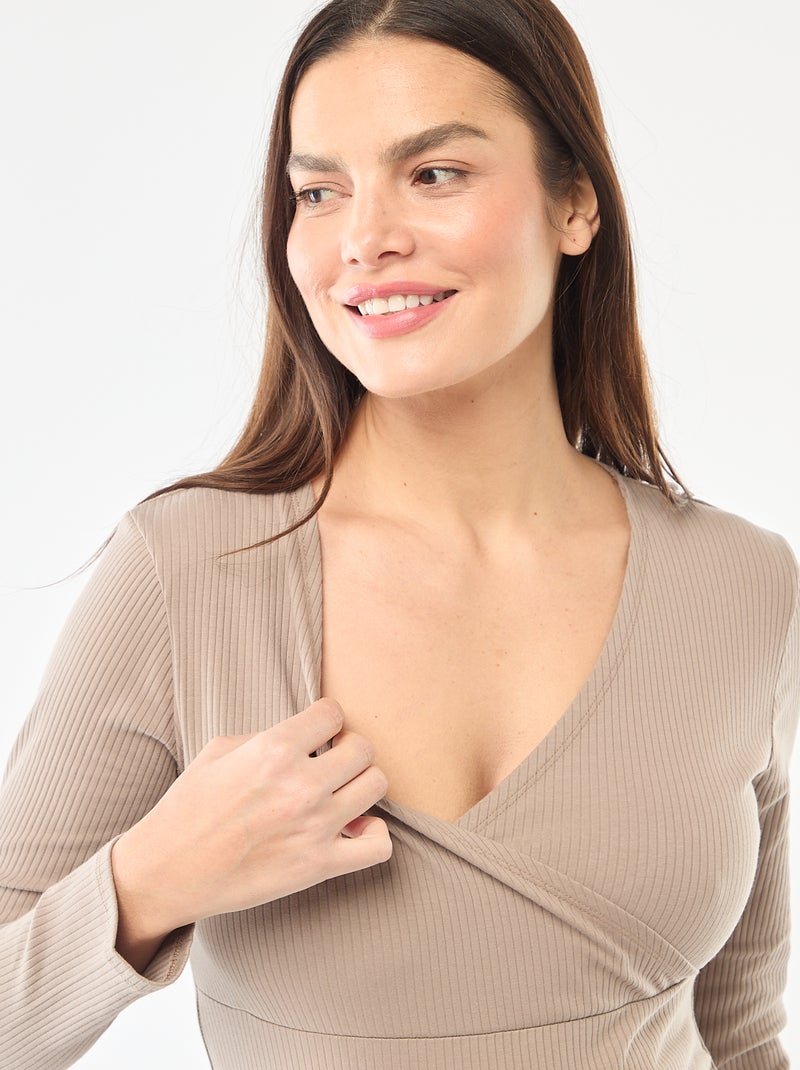 Tee-shirt d'allaitement côtelé Beige - Kiabi