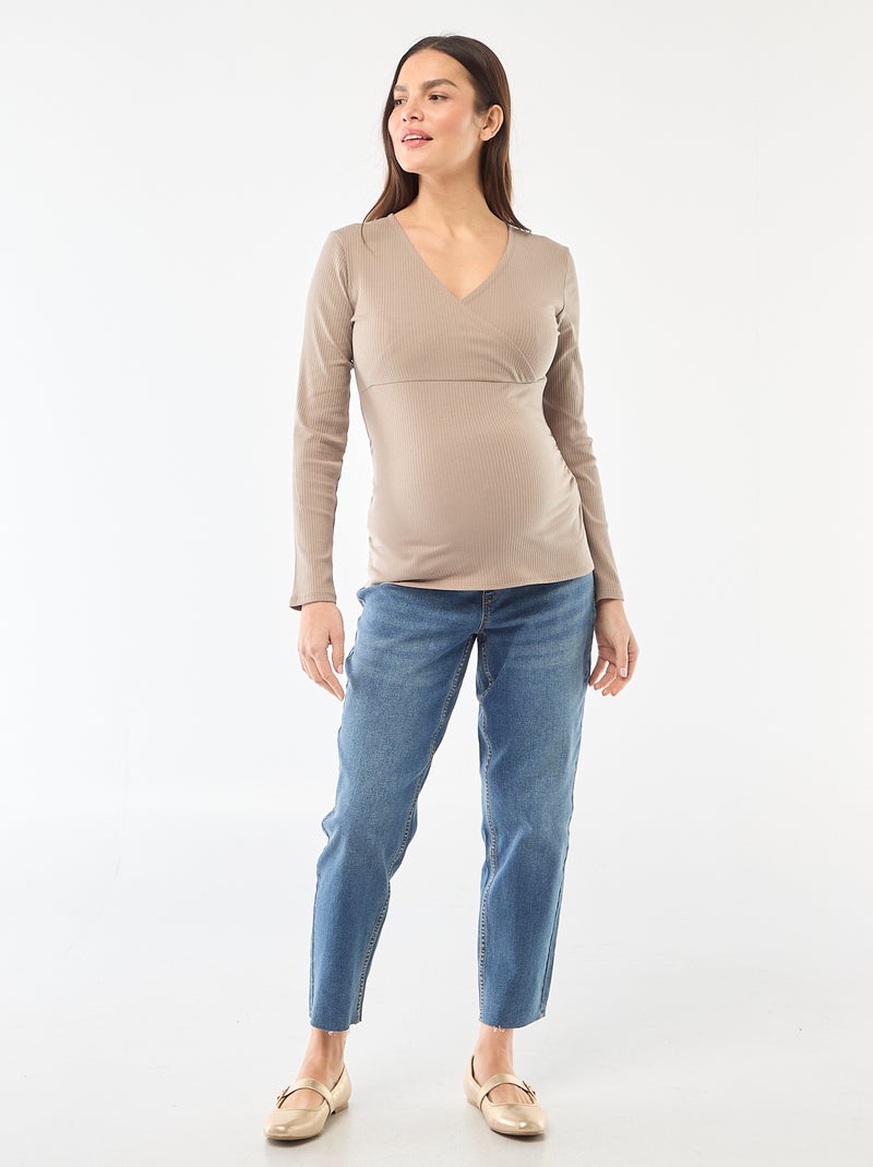 Tee-shirt d'allaitement côtelé Beige - Kiabi