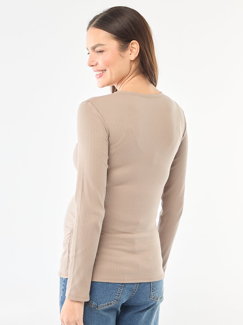Tee-shirt d'allaitement côtelé Beige - Kiabi