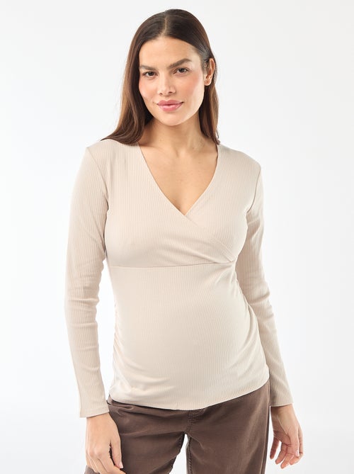 Tee-shirt d'allaitement côtelé - Kiabi