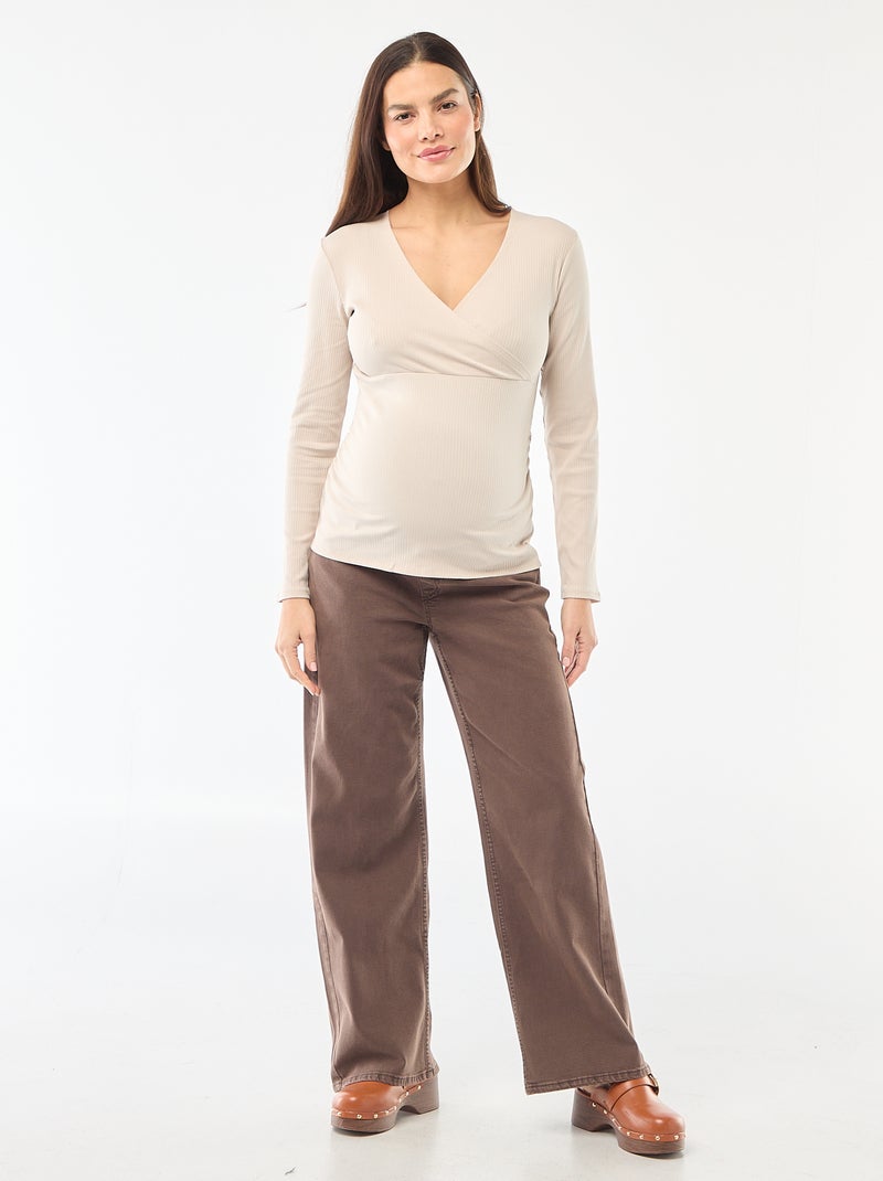 Tee-shirt d'allaitement côtelé Beige - Kiabi