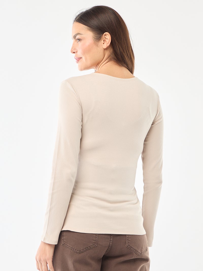 Tee-shirt d'allaitement côtelé Beige - Kiabi