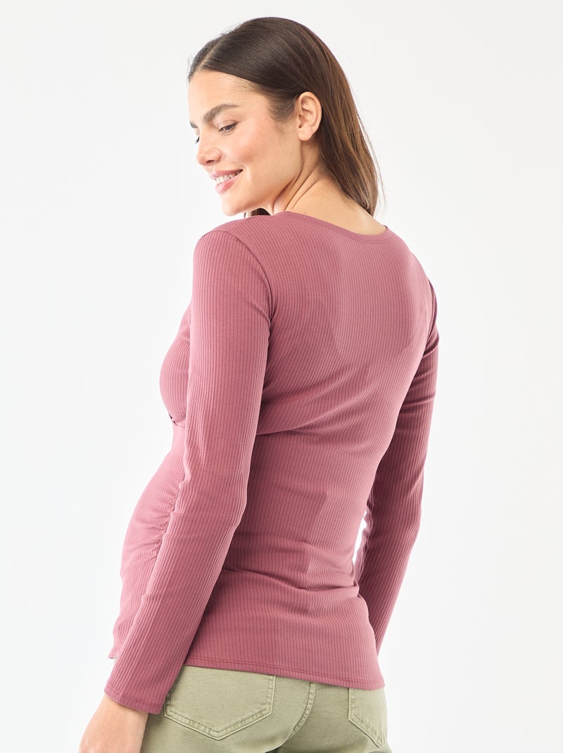 Tee-shirt d'allaitement côtelé Rose - Kiabi