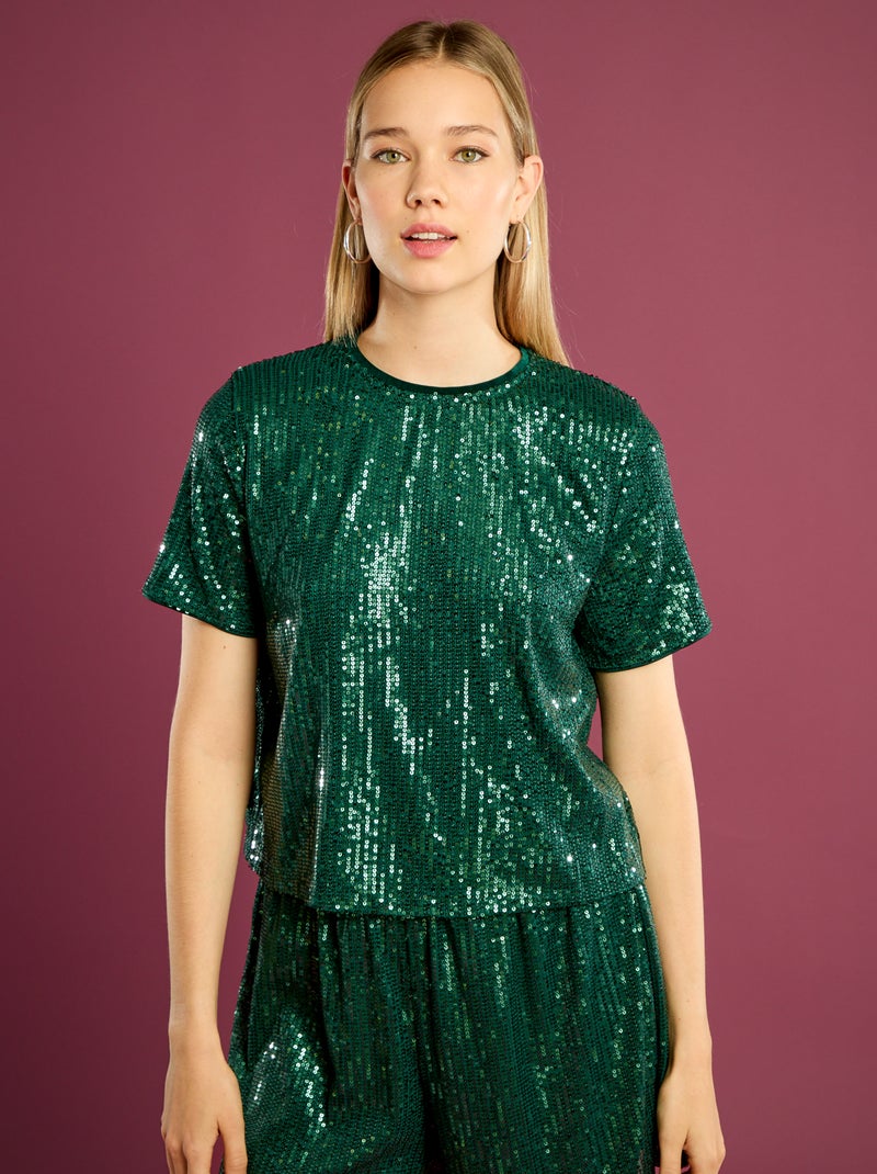 Tee-shirt de fêtes à sequins Vert - Kiabi