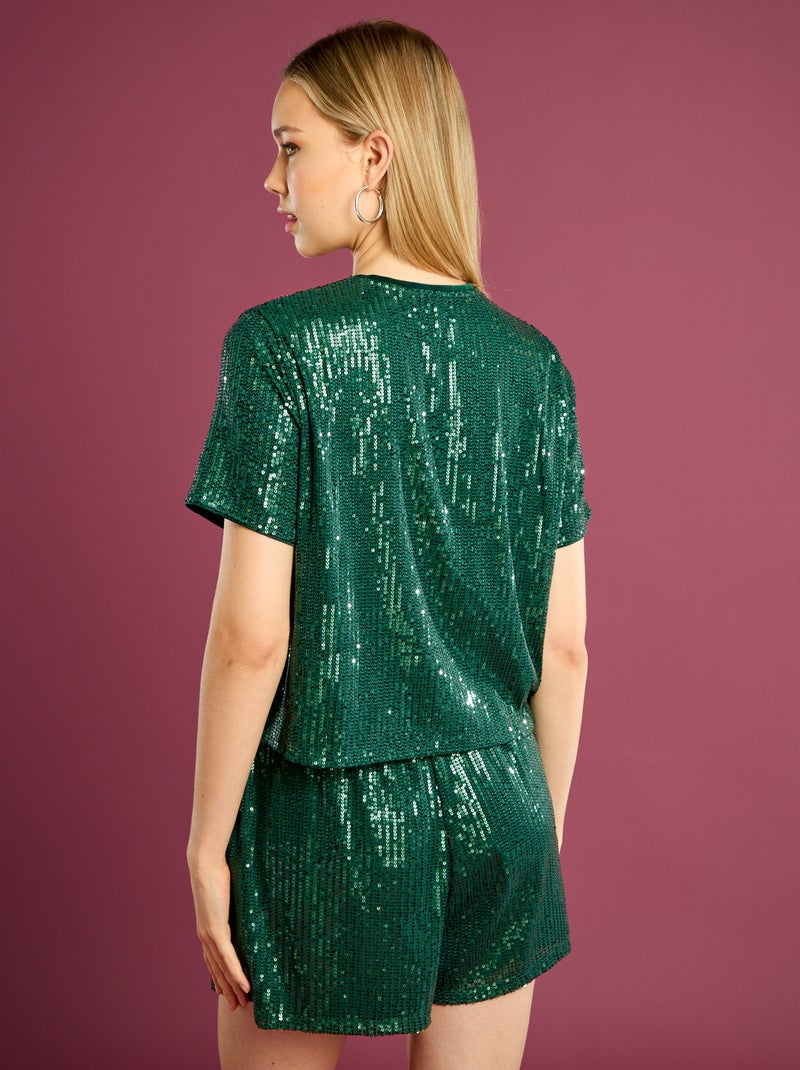 Tee-shirt de fêtes à sequins Vert - Kiabi