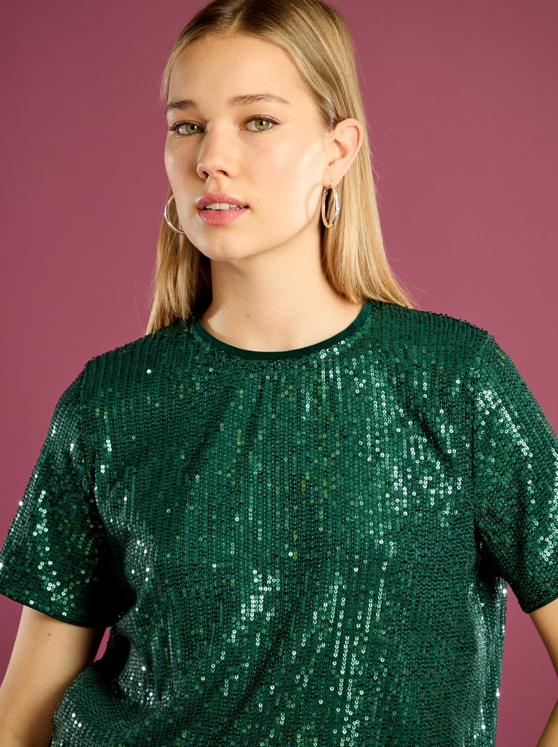 Tee-shirt de fêtes à sequins Vert - Kiabi