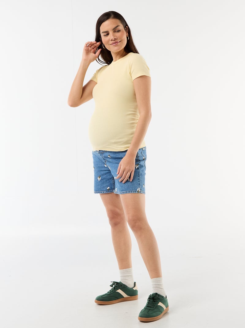 Tee-shirt de maternité côtelé Jaune - Kiabi