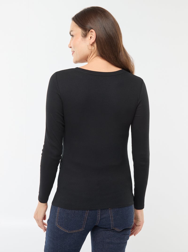 Tee-shirt de maternité côtelé Noir - Kiabi