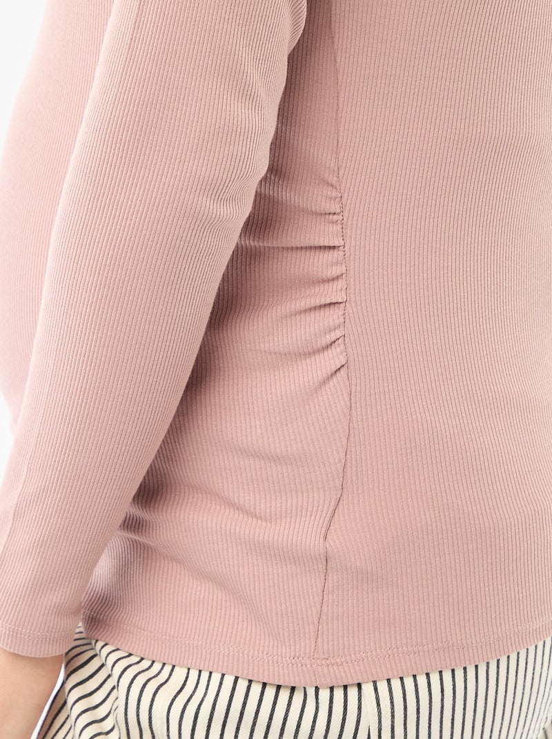 Tee-shirt de maternité côtelé Rose - Kiabi