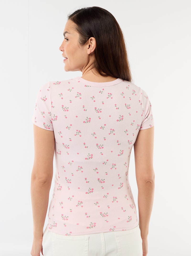 Tee-shirt de maternité côtelé Rose - Kiabi