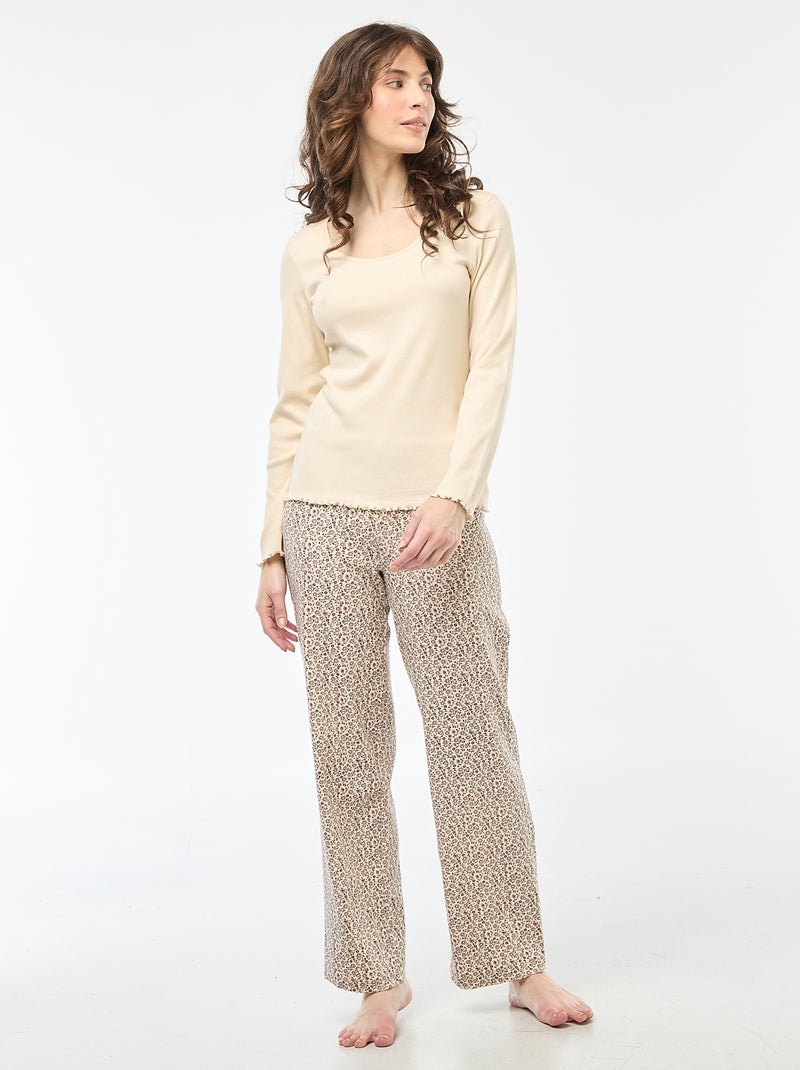 Tee-shirt de pyjama côtelé Crème - Kiabi