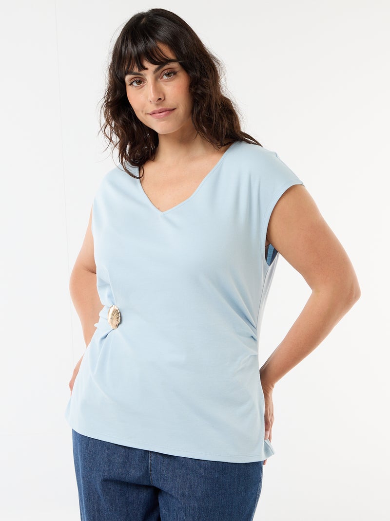 Tee-shirt drapé avec bijou doré Bleu - Kiabi